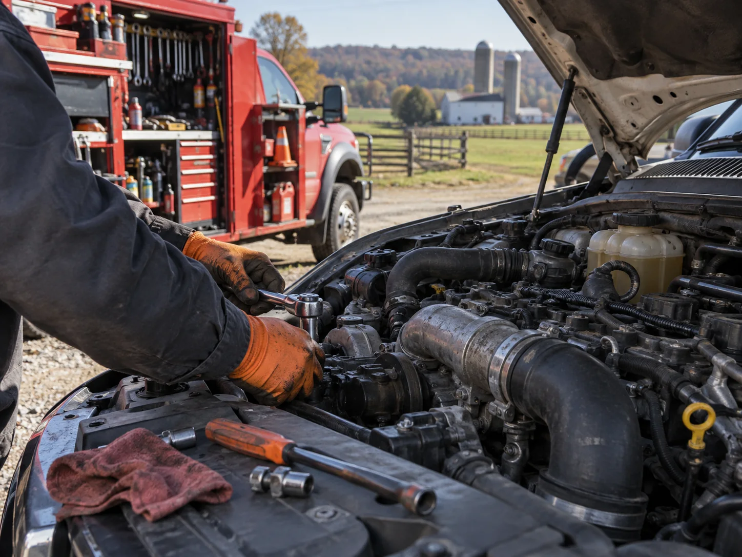 Illustrative mobile diesel engine repair