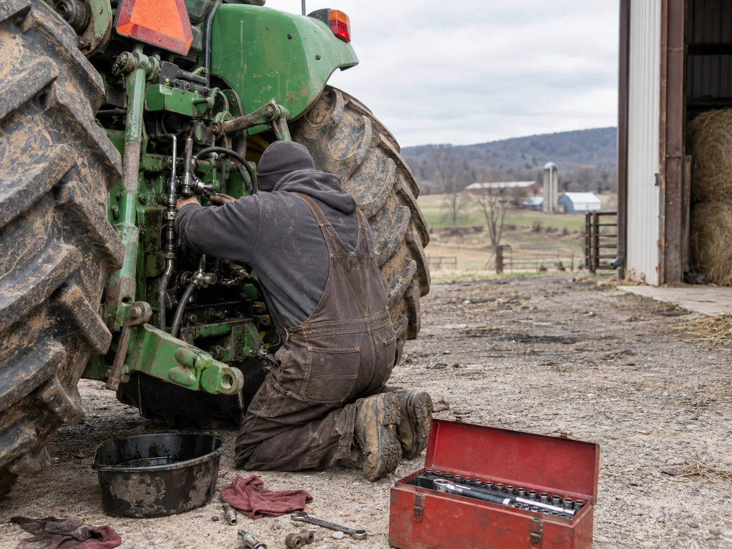 Illustrative farm tractor hydraulic repair