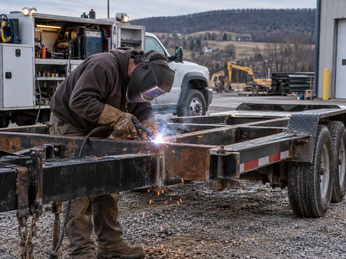 Illustrative mobile welding on an equipment trailer