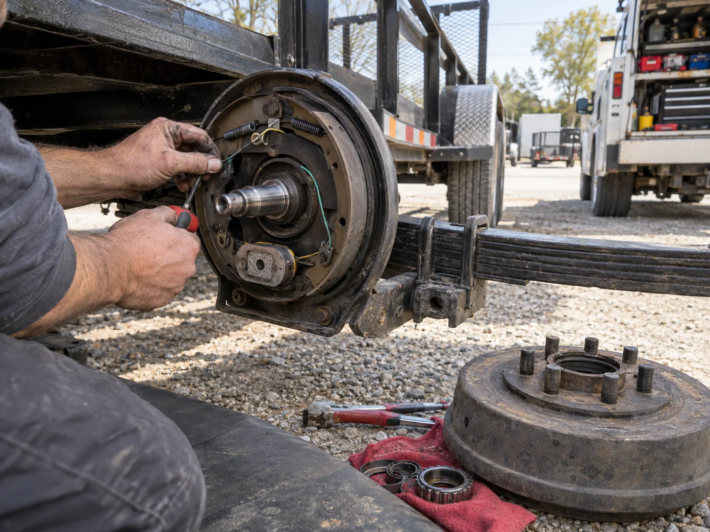 Illustrative utility trailer brake and hub repair